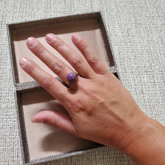 Purple Turquoise and Gold Plated Sterling Ring - Picture 2 of 8